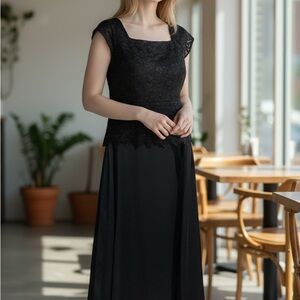 Chadwicks Formal Dress Evening Gown 14W Black Lace Off Shoulder Cocktail Wedding